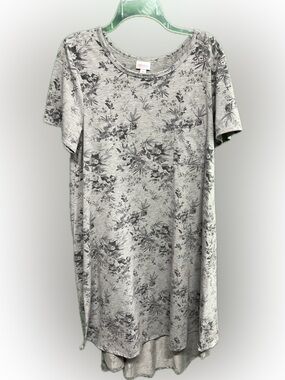 LuLaRoe Short Sleeve Carly Dress with Chest in Light Gray with Dark Floral Print